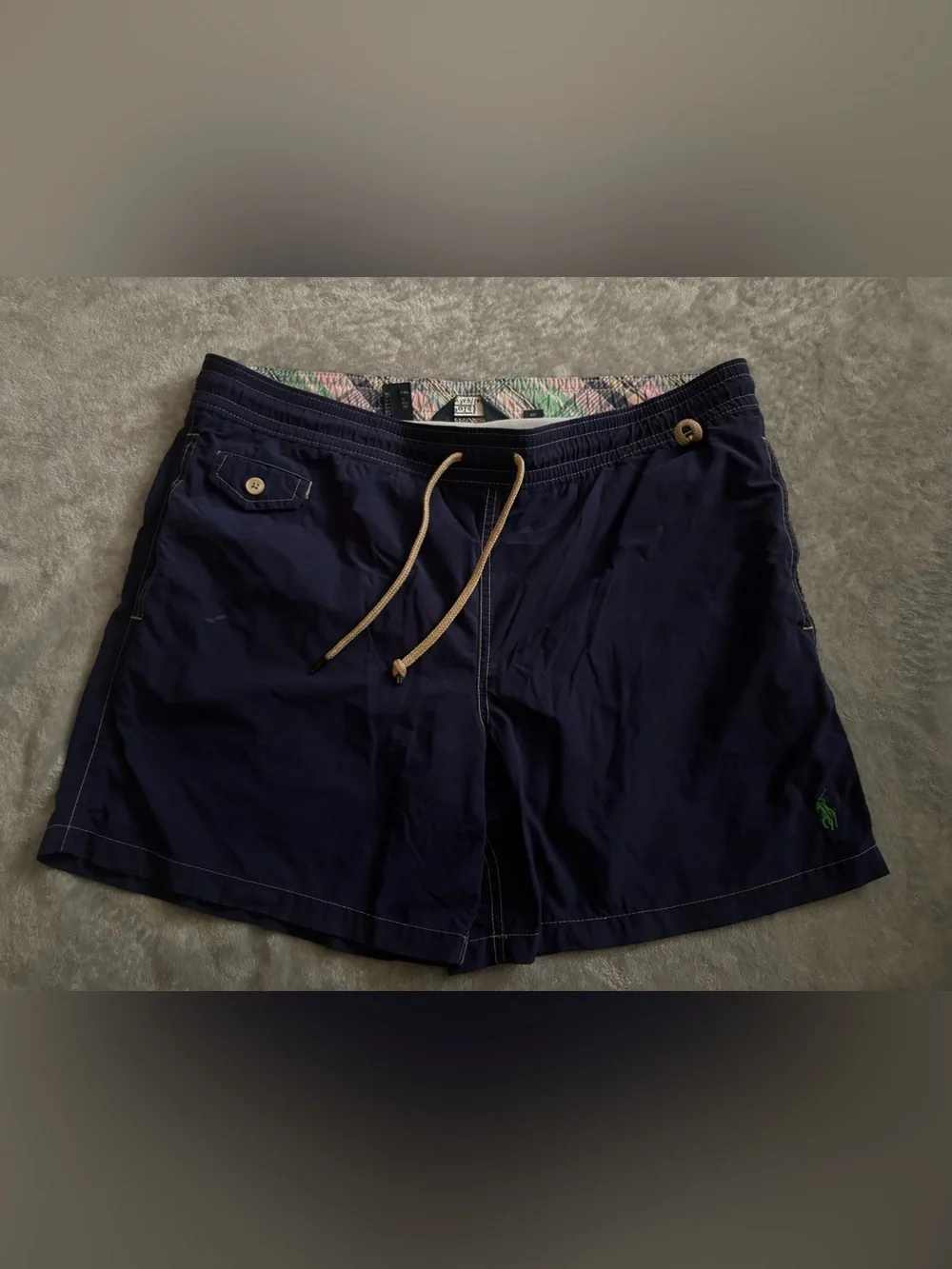 Polo Ralph Lauren Men's Solid Logo Swim Trunks M Navy Drawstring Elastic Waist